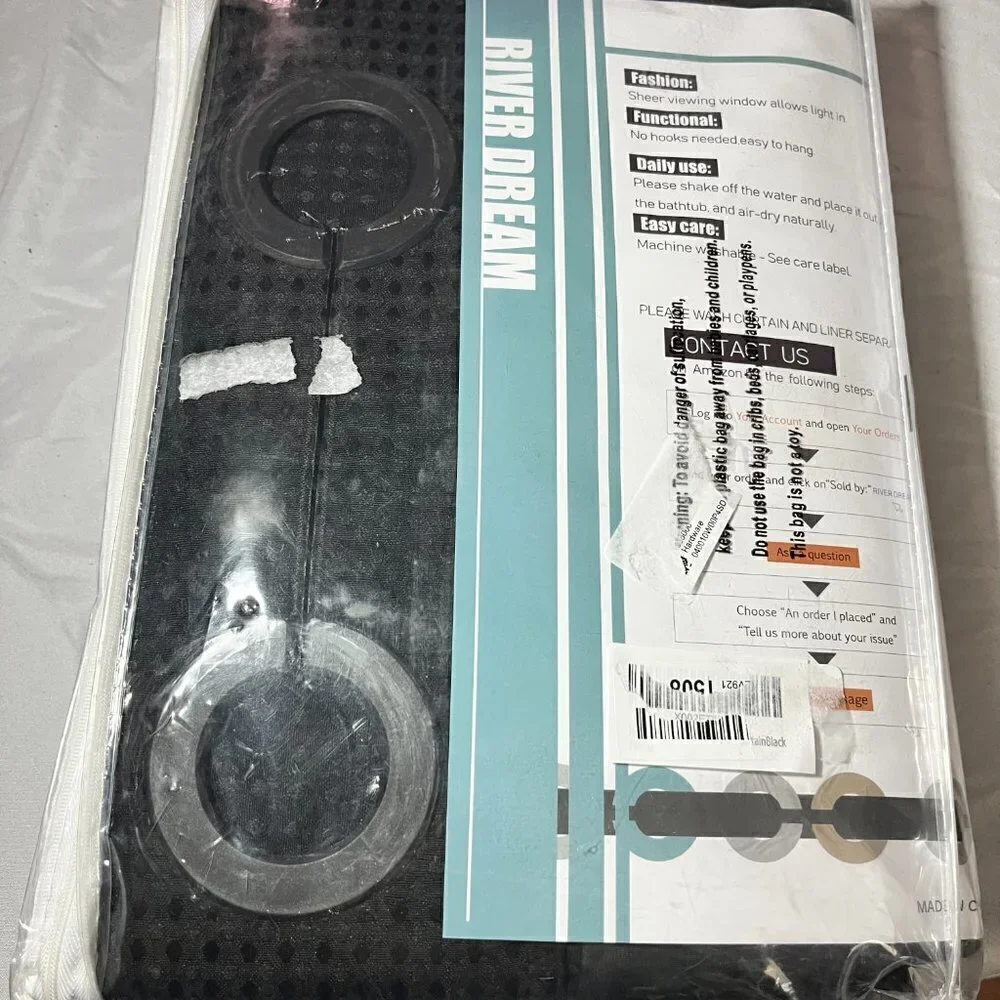 River Dream Black Fabric Shower Curtain Set with Snap-In Liner
